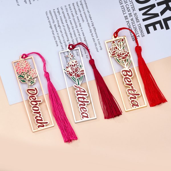 Personalised Birth Flower Multicolour  Bookmark with Name and Tassel Birthday Christmas Gift for Book Lovers Bookworms