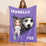 Personalised Cartoon Character Soccer Soft Throw Blanket with Name and Number Home Decor Birthday Christmas Gift for Soccer Fans
