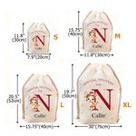 Entrega especial personalizada Bolsa de regalo de lona con cordón y nombre con tema navideño y estampado de animales Regalo de Navidad para niños