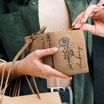 Personalised Watercolour Birth Flower Bouquet PU Leather Wallet with Name and Wristlet Christmas Birthday Gift for Women Girls