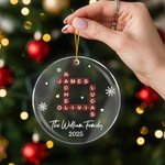 Gepersonaliseerd sneeuwvlok kruiswoordraadsel kunst acryl kerstornament met tekst en jaar Home Tree Decor kerstcadeau voor familie vrienden
