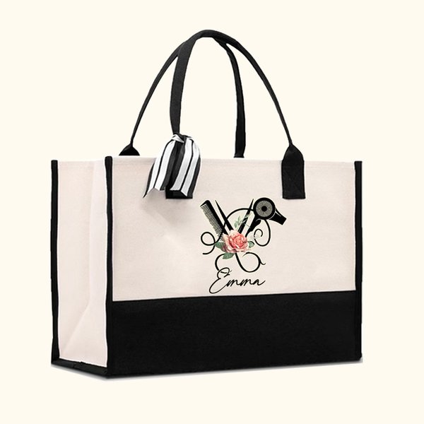 Personalizada Floral Peluquería Herramientas Bolsa de lona con nombre de gran capacidad regalo de cumpleaños para peluquería peluqueros