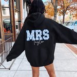 Personalized Toile De Jouy Floral Mrs Bow T-shirt Sweatshirt Hoodie with Name and Year Christmas Wedding Anniversary Gift for Bride Newlywed
