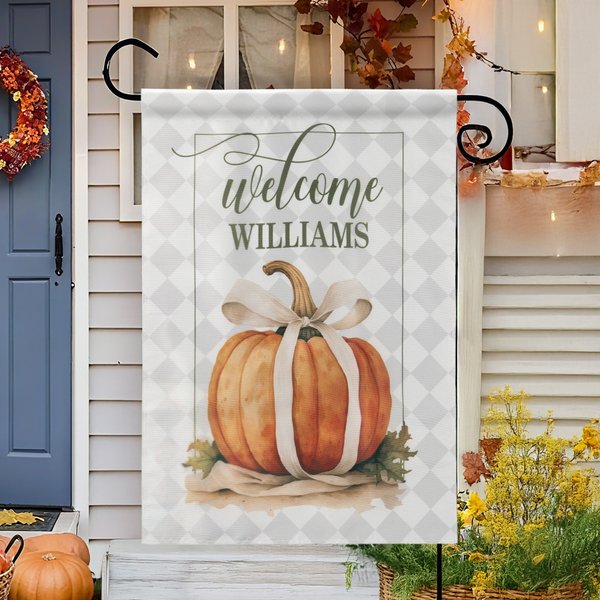 Personalized Vintage Coquette Bow Pumpkin Garden Flag with Initials and Name Garden Decor Birthday Anniversary Gift for Family Gardening Enthusiasts