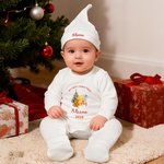 Personalized Classic Winnie the Pooh 100% Cotton Baby Romper Hat Outfit with Hamper Name Year Baby's 1st Christmas Baby Shower Gift for Newborn