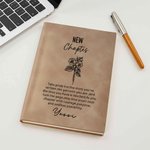 Personalised New Chapter Birth Flower A5 Journal Notebook with Name Resignation Retirement Gift for Colleague