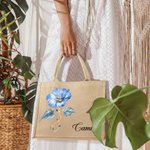 Personalised Birth Flower Durable Jute Tote Bag with Name Birthday Anniversary Christmas Gift for Women