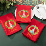 Personalised Peter Rabbit Christmas Wreath 100% Cotton Red Reusable Napkin with Name Table Decor Christmas Gift for Family Women Kids