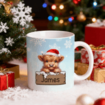 Personalised Cute Cartoon Christmas Hat Animal 11 oz 15 oz Ceramic Mug with Name Daily Use Christmas Gift for Boys Girls