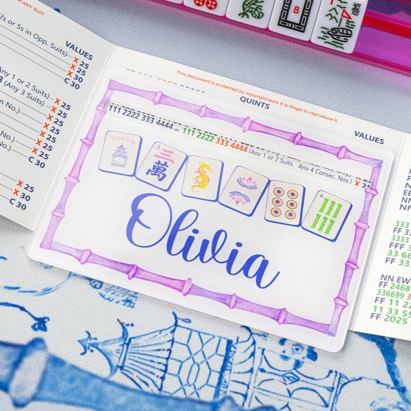 Personalized Chinoisertie Watercolour Bamboo Border Acrylic Mahjong Line Reader with Name Mahjong Accessory Birthday Gift for Mahjong Lovers