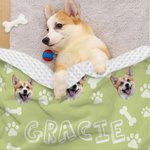 Personalised Paw Print Fish Bones Pet Photo Soft Pet Blanket with Name Home Decor Birthday Christmas Gift for Pet Owners Lovers