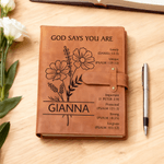 Personalized Lined Birth Flower Bible A5 PU Leather Notebook Cover with Name and Pocket Birthday Baptism Gift for Christian