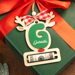 Personalised Reindeer Wooden Money Holder Ornament with Initial Name and Year Home Decor Christmas Gift for Kid Family
