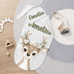 Personalized Cute Flower Wreath Animals 100% Cotton Swaddle Blanket and Hat Set with Name Birthday Baby Shower Gift for Newborns Babies