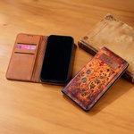 Personalized PU Leather Retro Floral Spell Book Design Phone Case for iPhone Samsung with Name Birthday Christmas Gift for Bookworms