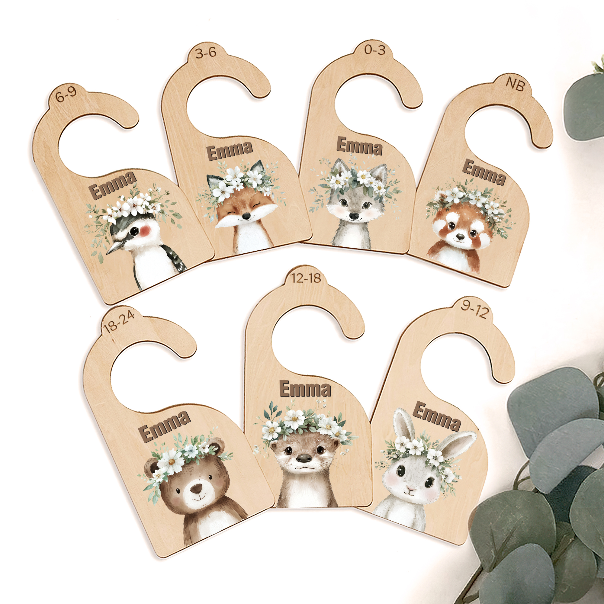 Couronne Animale Personnalisée 7 Pcs Séparateurs de Placard en Bois avec Nom Noël Cadeau de Douche de Bébé pour Nouveaux Parents Nouveaux Nés