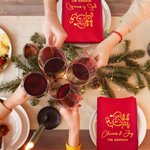 Personalised 100% Cotton Merry Christmas Burgundy Reusable Table Napkin with Name and Festive Icon Table Decor Christmas Gift for Family