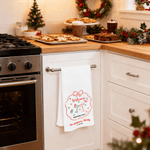 Personalised Welcome Christmas Party Christmas Tree Bell 100% Cotton Waffle Tea Towel with Surname Kitchen Decor Christmas Gift for Family Friend