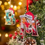 Personalisierte Weihnachtsmütze Initial geschichteten hölzernen Weihnachtsbaum Ornament mit Namen Block Baumschmuck Weihnachtsgeschenk für Familie