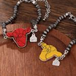 Personalizada Multicolor Cabeza de Vaca Piedra Preciosa Pulsera con Inicial Cumpleaños Aniversario Regalo para Vaquera Vaquero
