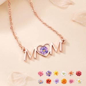 Personalised Heart Birth Flower Mom Necklace Dainty Jewellery Birthday Anniversary Christmas Gift for Women