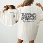 Personalized Toile De Jouy Floral Mrs Bow T-shirt Sweatshirt Hoodie with Name and Year Christmas Wedding Anniversary Gift for Bride Newlywed