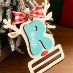 Personalised Reindeer Wooden Money Holder Ornament with Initial Name and Year Home Decor Christmas Gift for Kid Family