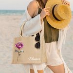 Personalised Birth Flower Durable Jute Tote Bag with Name Birthday Anniversary Christmas Gift for Women