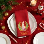 Personalised Peter Rabbit Christmas Wreath 100% Cotton Red Reusable Napkin with Name Table Decor Christmas Gift for Family Women Kids