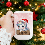 Personalised Cute Cartoon Christmas Hat Animal 11 oz 15 oz Ceramic Mug with Name Daily Use Christmas Gift for Boys Girls