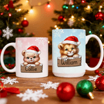 Personalised Cute Cartoon Christmas Hat Animal 11 oz 15 oz Ceramic Mug with Name Daily Use Christmas Gift for Boys Girls