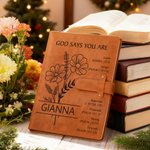 Personalized Lined Birth Flower Bible A5 PU Leather Notebook Cover with Name and Pocket Birthday Baptism Gift for Christian