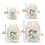 Personalized Cute Cartoon Santa Hat Snowman Initial Canvas Drawstring Gift Bag with Name Christmas Gift for Friends Family