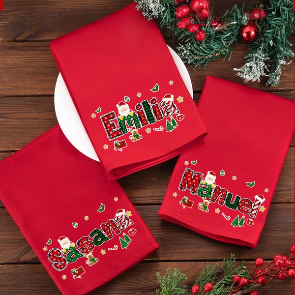 Servilleta roja personalizada de 100 % algodón con inicial de Papá Noel decoración de mesa regalo de Navidad para familia y amigos