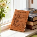 Personalized Lined Birth Flower Bible A5 PU Leather Notebook Cover with Name and Pocket Birthday Baptism Gift for Christian