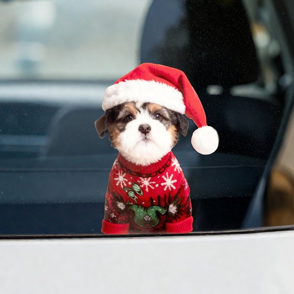 Personalized Santa Hat Sweater Pet Face Photo Double-Sided Printing Christmas Window Decals Christmas Gift for Pet Owners Pet Lovers