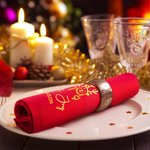 Personalised 100% Cotton Merry Christmas Burgundy Reusable Table Napkin with Name and Festive Icon Table Decor Christmas Gift for Family
