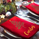Servilleta roja personalizada de algodón 100 % con nombre y árbol de Navidad decoración navideña para el hogar regalo de Navidad para familia y amigos