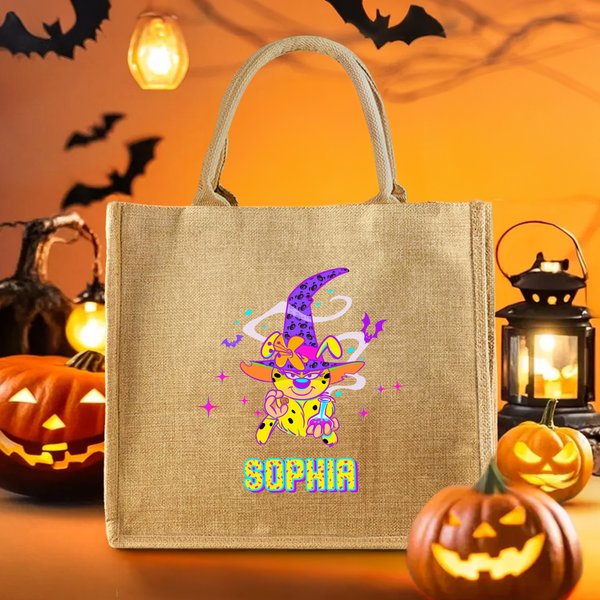 Personalised Cartoon Long Tailed Marsupilami Jute Tote Bag with Name Trick or Treat Activity Halloween Gift for Boys Girls | Callie × Marsupilami®