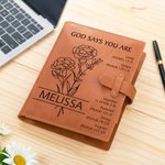 Personalized Lined Birth Flower Bible A5 PU Leather Notebook Cover with Name and Pocket Birthday Baptism Gift for Christian