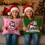 Personalised Fantasy Unicorn Sweets Cane Snowflake Cushion Cover with Name Home Decor Birthday Christmas Gift for Kids