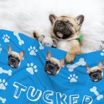 Personalised Paw Print Fish Bones Pet Photo Soft Pet Blanket with Name Home Decor Birthday Christmas Gift for Pet Owners Lovers