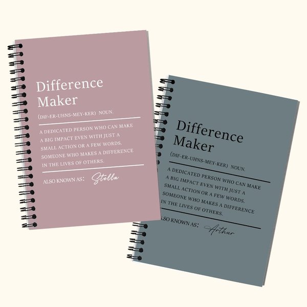 Personalized Difference Maker Definition Name A5 Spiral Notebook with 120 Lined Pages Birthday Appreciation Gift for Leaders Coworkers