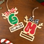 Personalised Reindeer Wooden Money Holder Ornament with Initial Name and Year Home Decor Christmas Gift for Kid Family