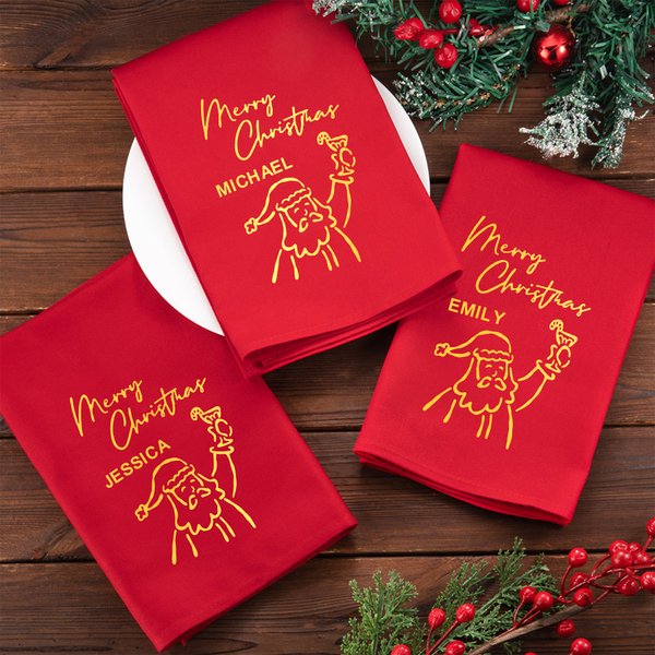 Personalised 100% Cotton Merry Christmas Burgundy Reusable Table Napkin with Name and Festive Icon Table Decor Christmas Gift for Family