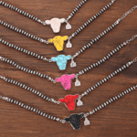 Personalizada Multicolor Cabeza de Vaca Piedra Preciosa Pulsera con Inicial Cumpleaños Aniversario Regalo para Vaquera Vaquero