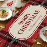 Personalizzato Merry Christmas verde rosso Plaid Runner tavolo con testo Home Decor Housewarming Natale Festival Bomboniere regalo per la famiglia amico
