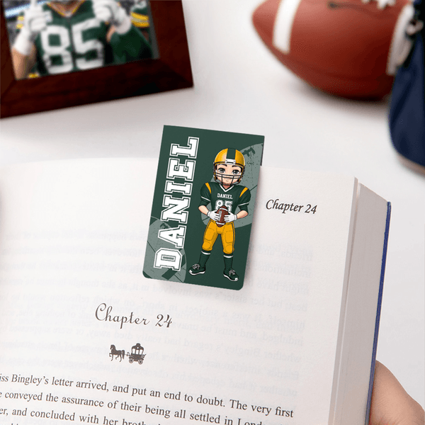 Personalized Cartoon Character Football Magnetic Bookmark Clip with Name and Number Birthday Christmas Gift for Football Lovers Bookworms