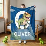 Personalised Cute Dinosaur Soft Throw Blanket with Initial Name Birthday Home Decor Baby Shower Gift for Kids