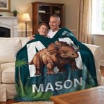 Personalised Cute Dinosaur Soft Throw Blanket with Initial Name Birthday Home Decor Baby Shower Gift for Kids